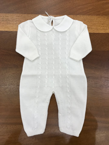 Tutina Baby Lord in filo bianca manica lunga con lavorazione di trecce con collo tondo