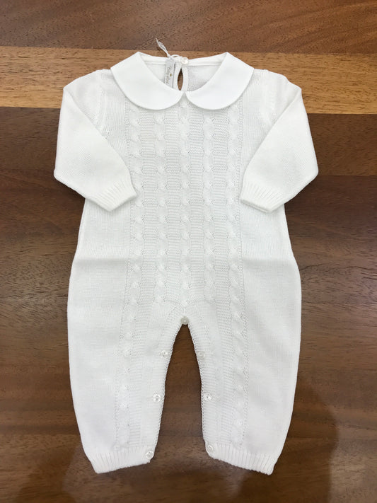 Tutina Baby Lord in filo bianca manica lunga con lavorazione di trecce con collo tondo