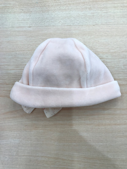 Cappello Baby Gi in ciniglia rosa pesca con fiocco floreale