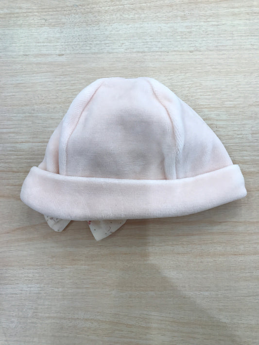 Cappello Baby Gi in ciniglia rosa pesca con fiocco floreale