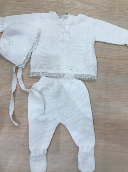 Tutina PCS in filo due pezzi manica lunga gamba lunga con piedini con rifiniture in pizzo e ricami