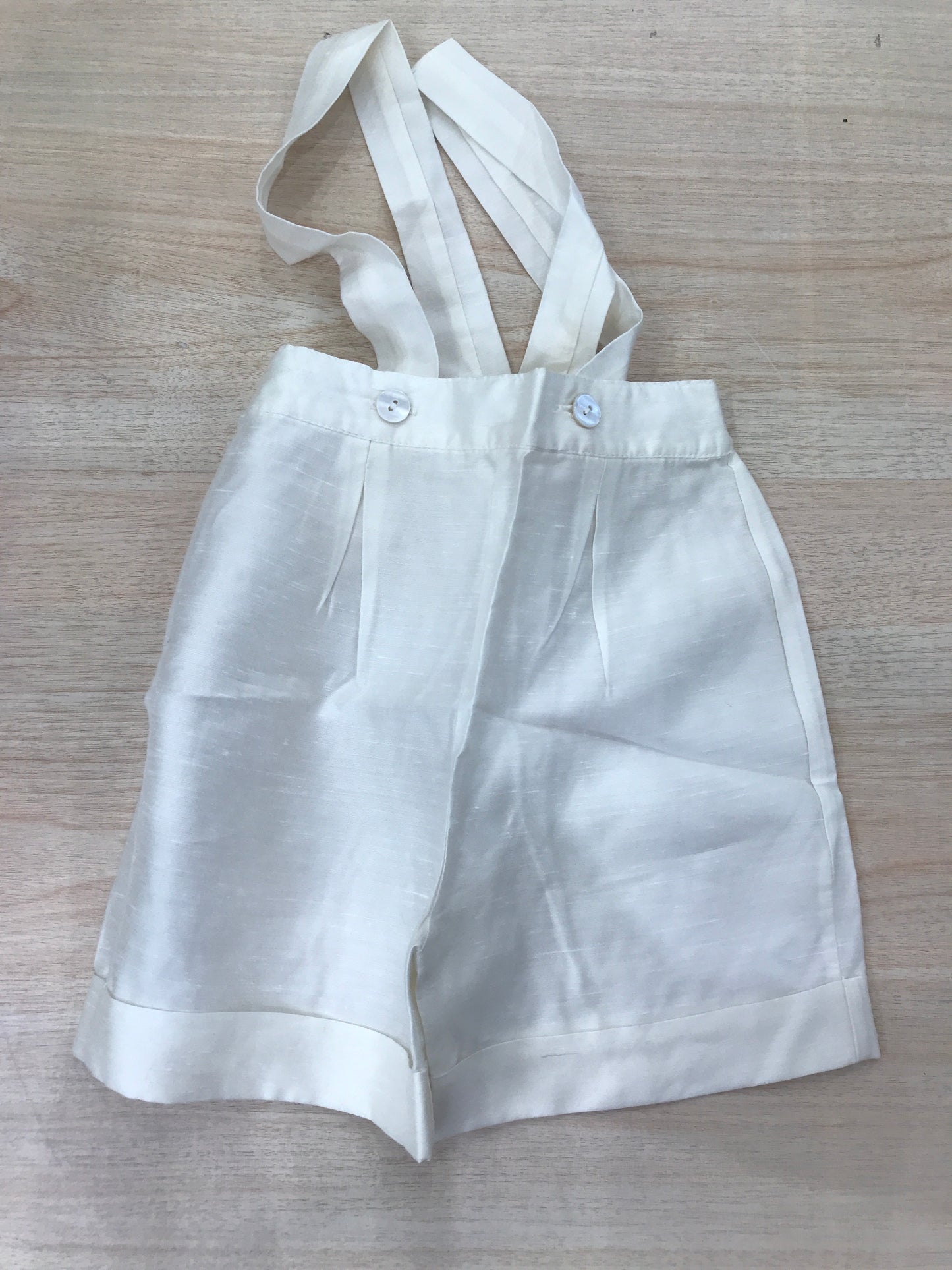 Pantalone Bebè di Almy in cotone panna con bretelle