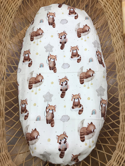 Mussola Nannafrufrù in cotone di bamboo di fondo panna con volpine nei toni cammello