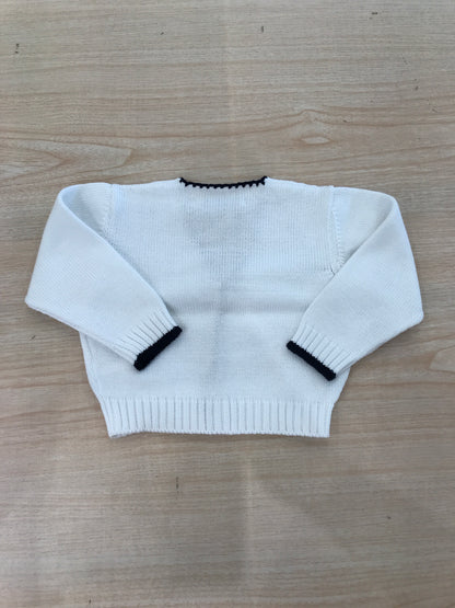 Cardigan Bebè di Almy in filo bianco con rifiniture blu scuro