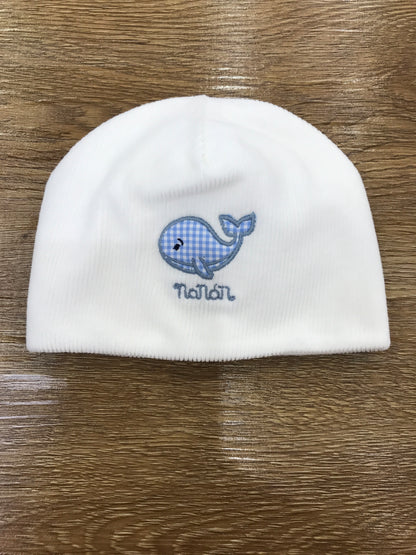 Cappello Nanan in ciniglia con balena azzurra e bianca