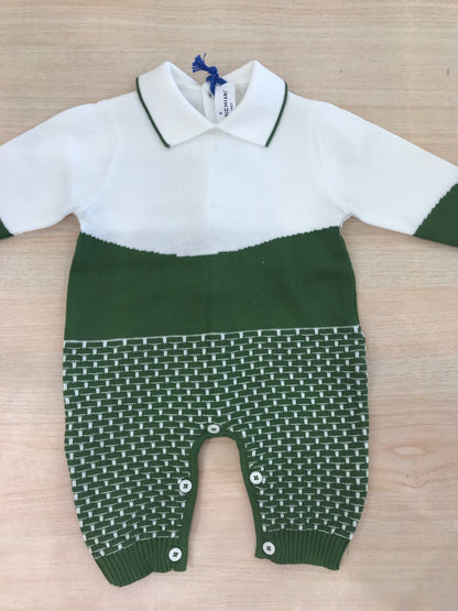 Tutina Colori Chiari in filo manica lunga gamba lunga con rifiniture in verde e bianco