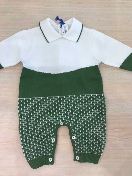 Tutina Colori Chiari in filo manica lunga gamba lunga con rifiniture in verde e bianco