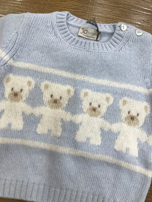 Maglione Jo Milano in lana con piccoli orsetti in panna sul davanti e sulle maniche