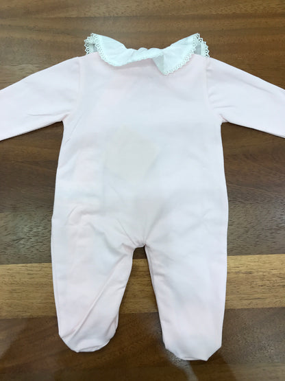 Tutina Nanan in cotone manica lunga con piedini collo con rusche bianca