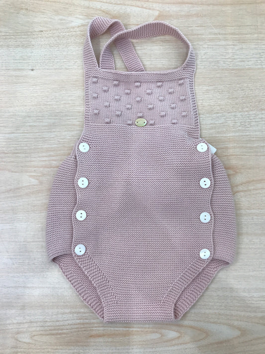 Pagliaccetto Martin Aranda in filo rosa antico con bretelle con corpetto con pois in rilievo