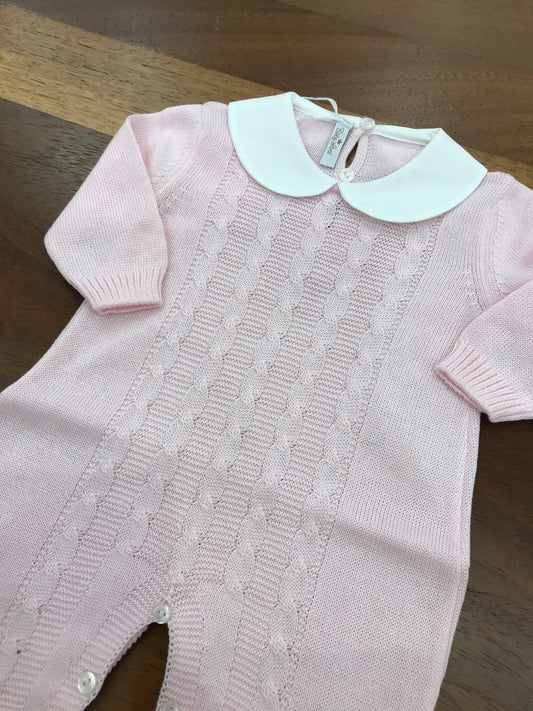 Tutina Baby Lord in filo rosa manica lunga con lavorazione id trecce sul davanti con collo tondo