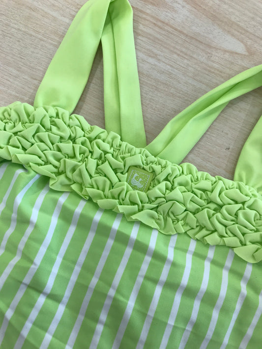 Copricostume Al Agua Patos bianche e verde a righe con bretelle e ruche