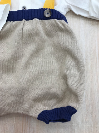 Completo Colori Chiari in filo salopette con bretelle e camicia manica lunga in lino