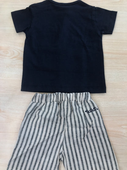Completo Nanan in cotone due pezzi t-shirt mezza manica blu scuro con bermuda a righe