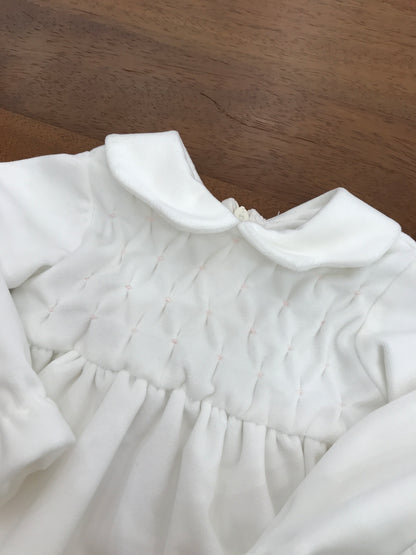 Abitino Colibrì in velluto, con manica lunga con gonna ampia con punto smock sul corpetto