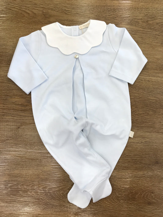 Tutina Baby Gi in cotone intera celeste con collo smerlato bianco in piquet
