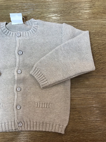 Cardigan Paz Rodriguez in lana tortora con piccoli bottoncini e finte tasche sul davanti