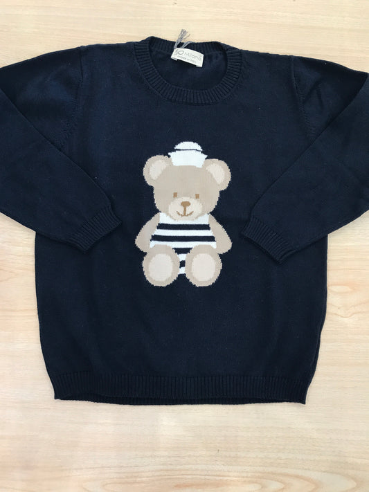 Maglione Jo Milano in filo manica lunga blu con orsetto marinaretto centrale
