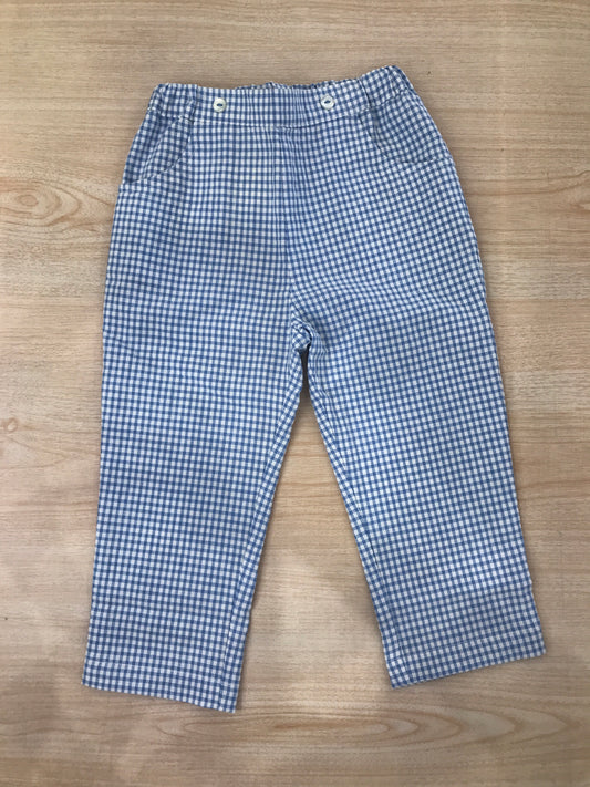 Pantalone Les Enfants de Gisele in cotone a quadretti bianchi e celesti con taschine laterali con elastico in vita
