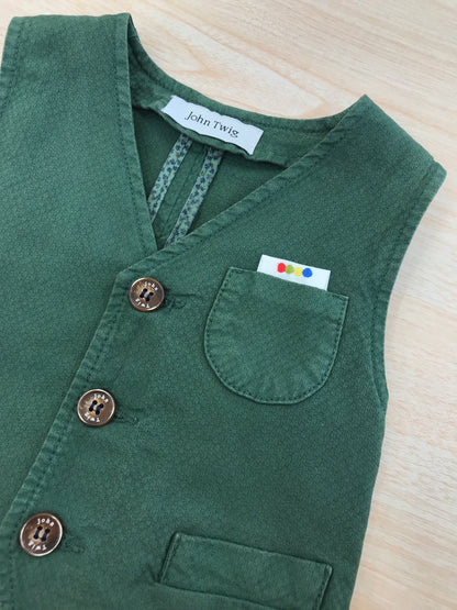 Gilet John Twig in cotone verde con tasche e bottoncini