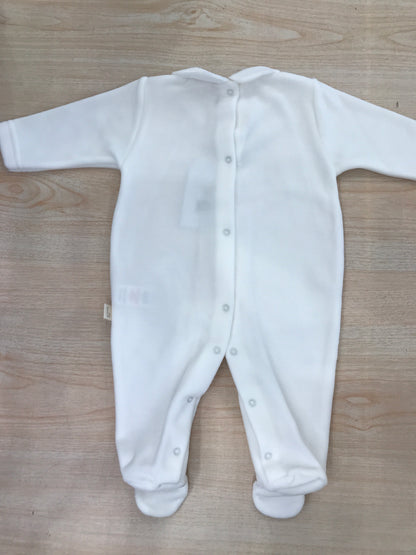 Tutina Baby Gi in ciniglia panna intera con mongolfiera ricamata