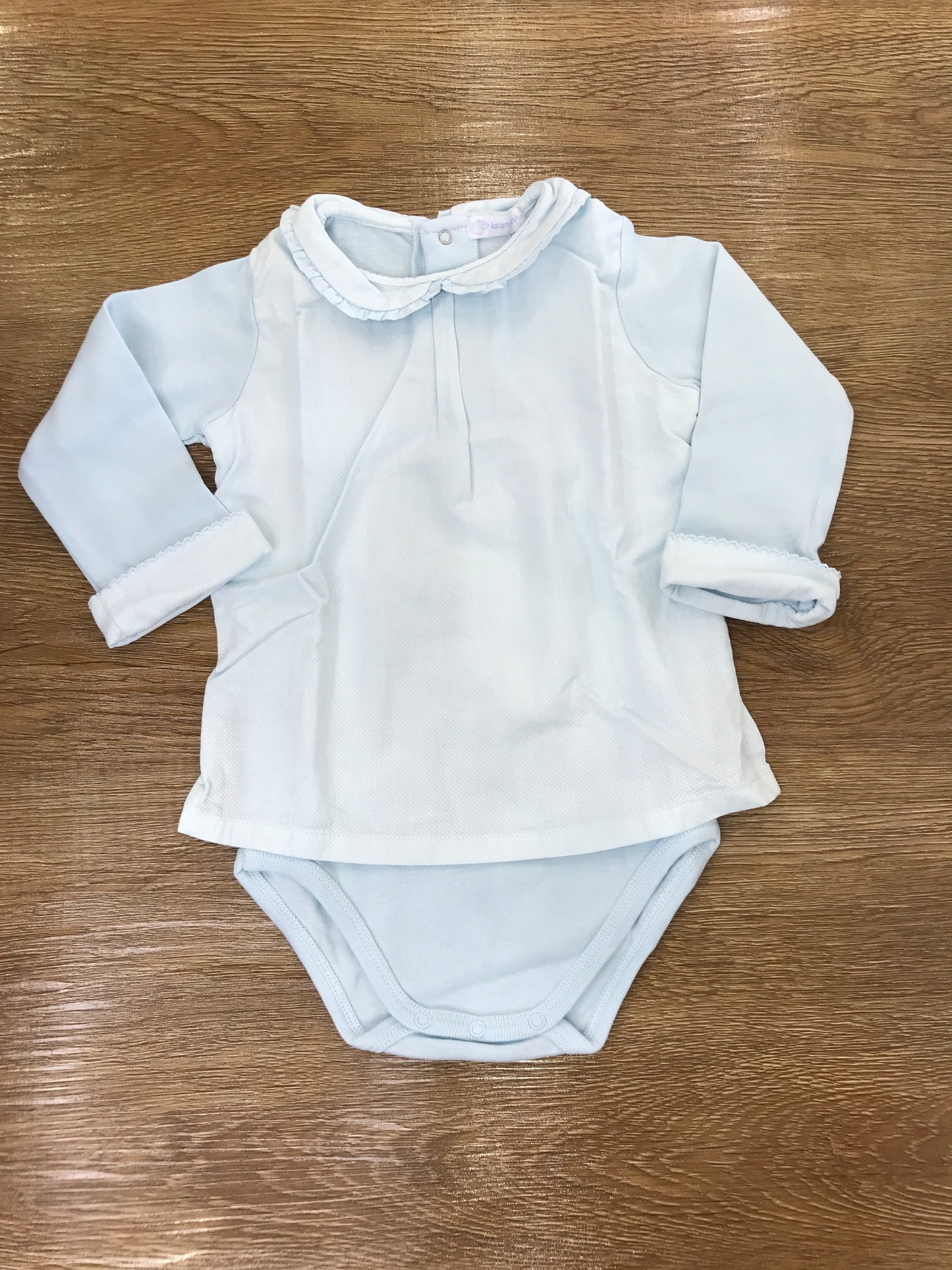 Body Laranjinha in caldo cotone manica lunga effetto camicia dal colore celeste