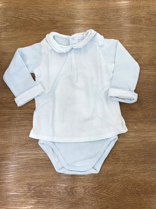 Body Laranjinha in caldo cotone manica lunga effetto camicia dal colore celeste