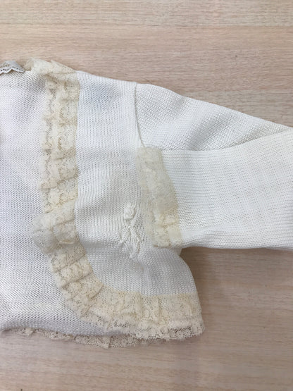 Cardigan Ladia avorio con pizzo sul davanti e sui polsini