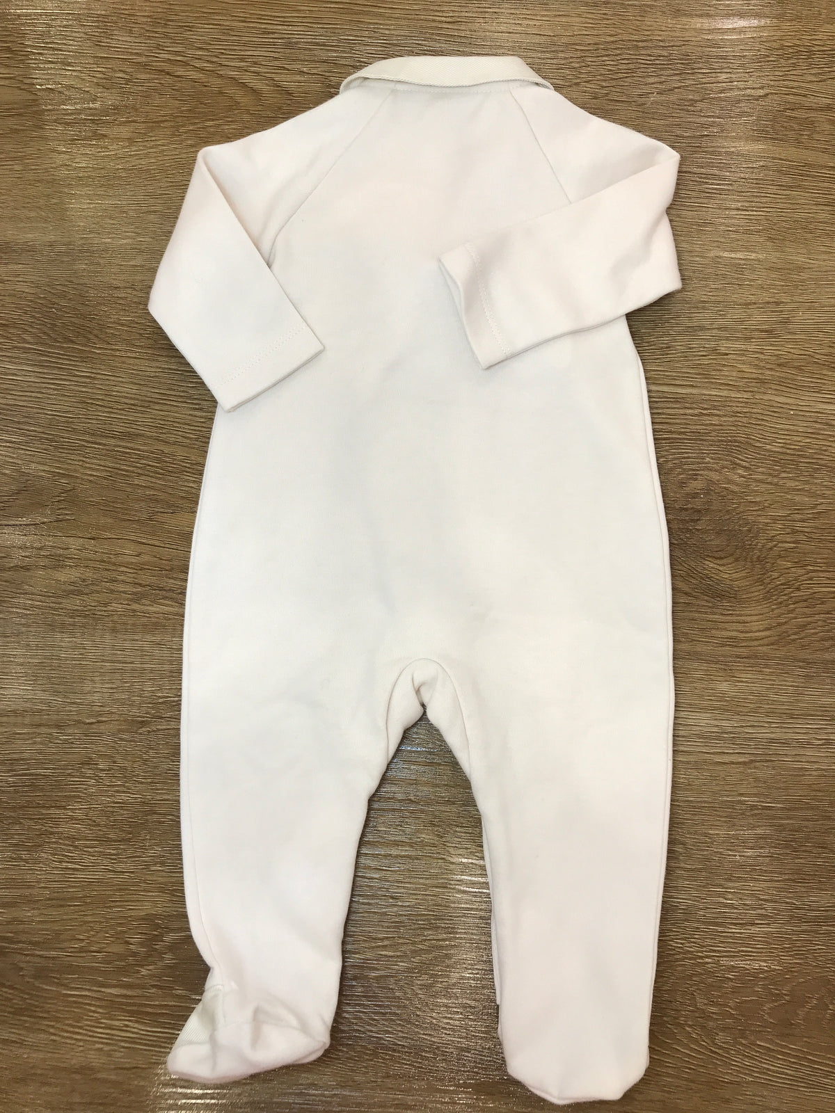 Tutina Laranjinha in caldo cotone beige intera con piedini e rusche trasversale
