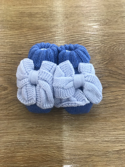 Babbucce Bebè di Almy in lana bluette con fiocchetti