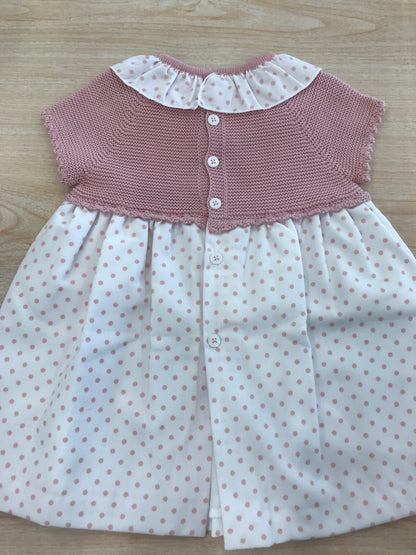 Abito PCS mezza manica a pois rosa con collo con rusche