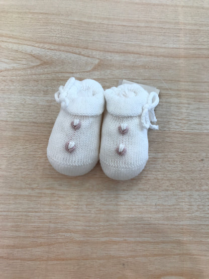 Babbucce Baby Lord in filo bianco con roselline e fiocchetti
