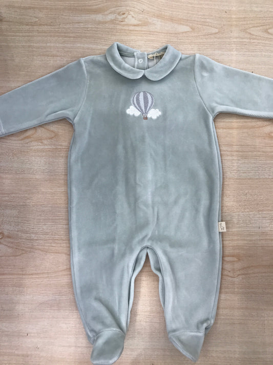Tutina Baby Gi in ciniglia verde menta intera con mongolfiera