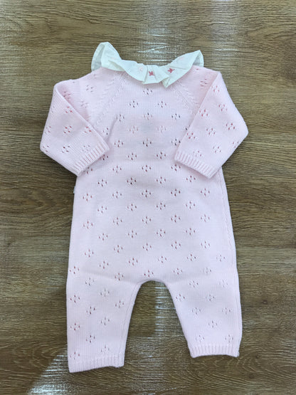 Tutina Petit Bateau intera rosa traforata con collo con rusche e ricami