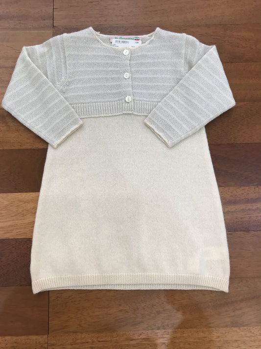 Abito BonPoint in lana panna con coprispalle tortora a righe integrato all'abito