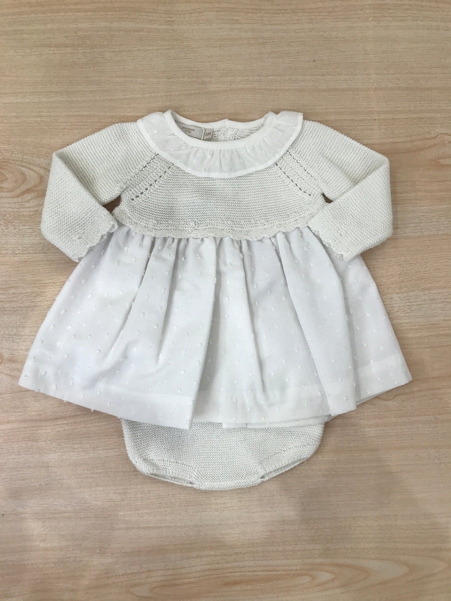 Abito PCS in filo manica lunga con colletto con rusche con culotte abbinata in filo