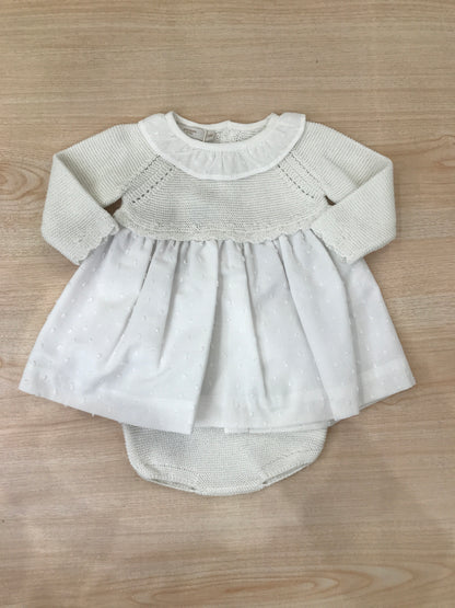 Abito PCS in filo manica lunga con colletto con rusche con culotte abbinata in filo