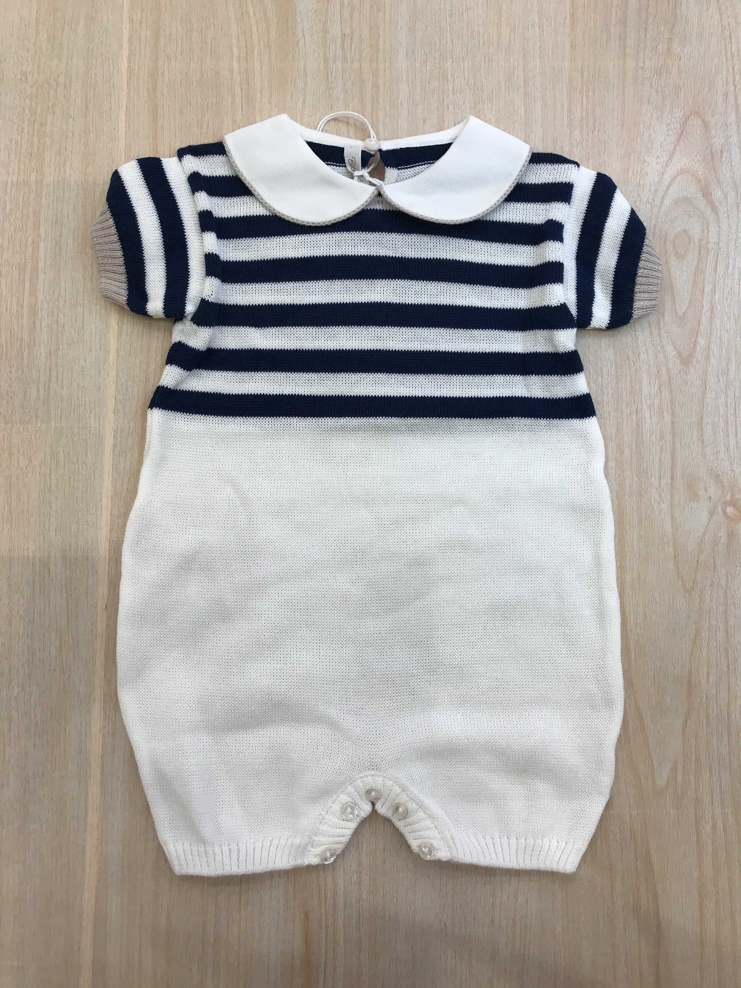 Pagliaccetto Baby Lord in filo bianco a righe blu mezza manica