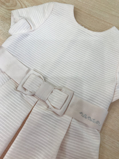 Abito Nanan in cotone rosa a righe mezza manica con fascia in vita e fiocchetto