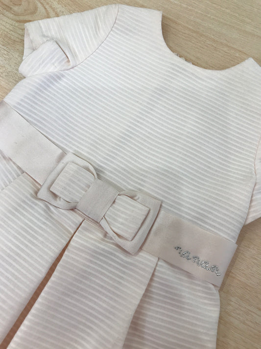 Abito Nanan in cotone rosa a righe mezza manica con fascia in vita e fiocchetto