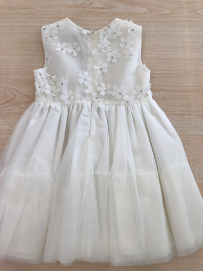 Abito Safer bianco in cotone con strato in tulle smanicato con fiori applicati sul corpetto