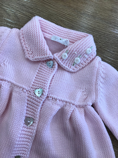 Cappotto Baby Lord in lana rosa con colletto con fiori ricamati