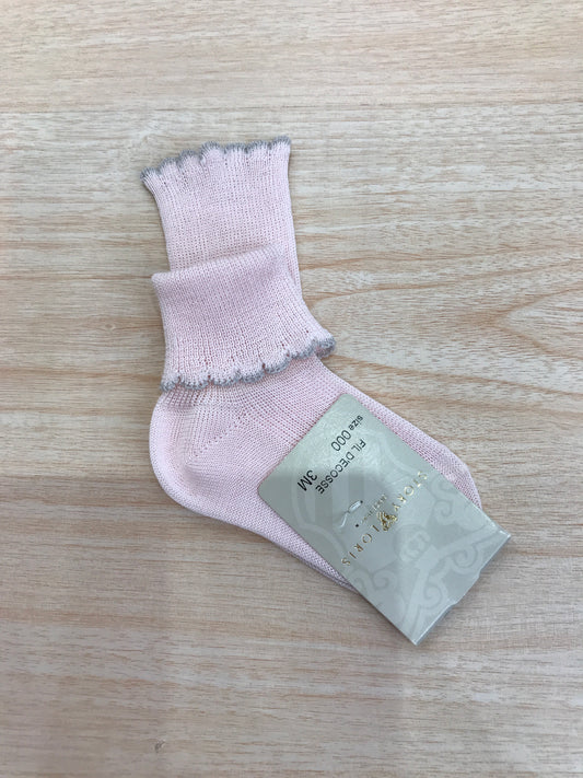 Calzino Story Loris in filo rosa con smerlo grigio