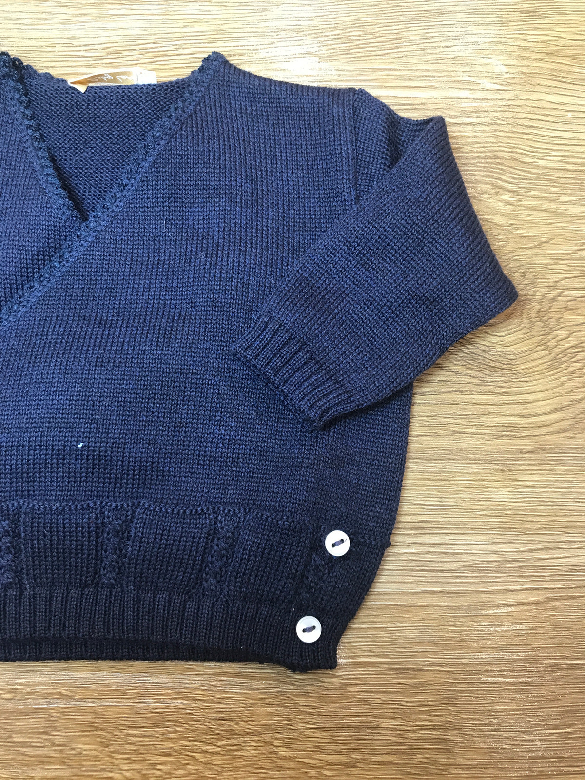 Cardigan Baby Lord in lana blu scuro ad incrocio con piccoli bottoncini