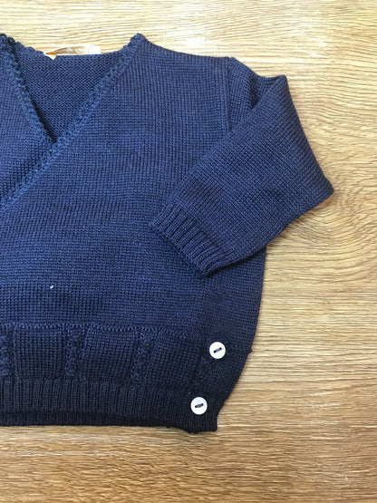 Cardigan Baby Lord in lana blu scuro ad incrocio con piccoli bottoncini