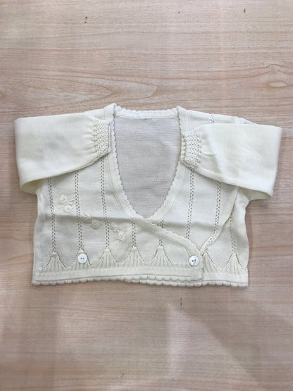 Cardigan Biebi in cotone panna ad incrocio traforato con fiori ricamati tono su tono