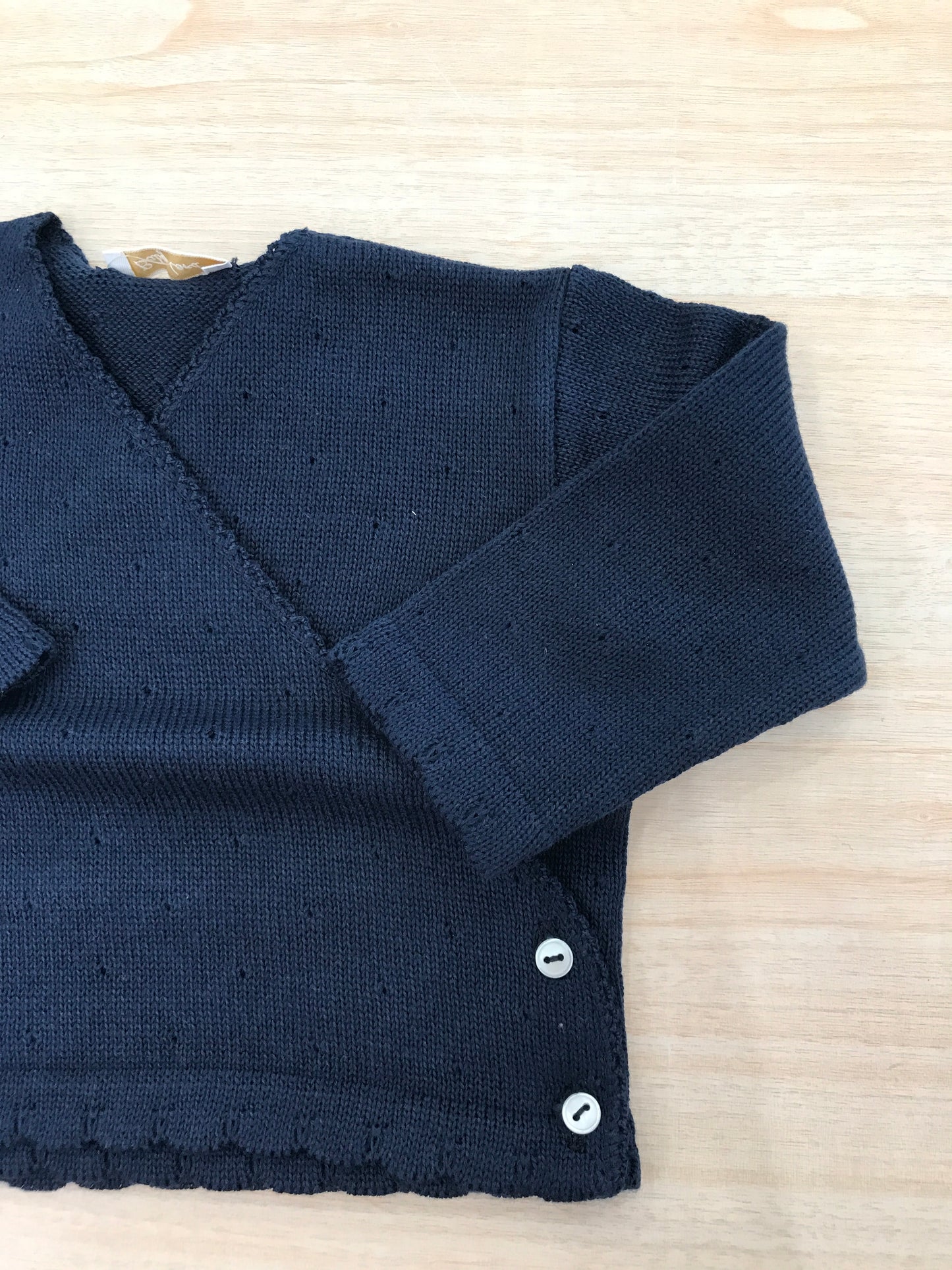 Cardigan Baby Lord in filo blu scuro incrociato