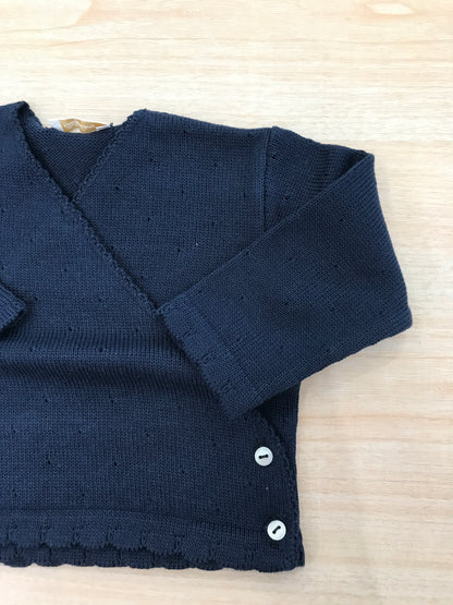 Cardigan Baby Lord in filo blu scuro incrociato