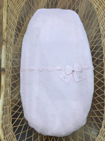 Coperta Baby Lord in lana rosa con passanastro e fiocco con roselline ricamate