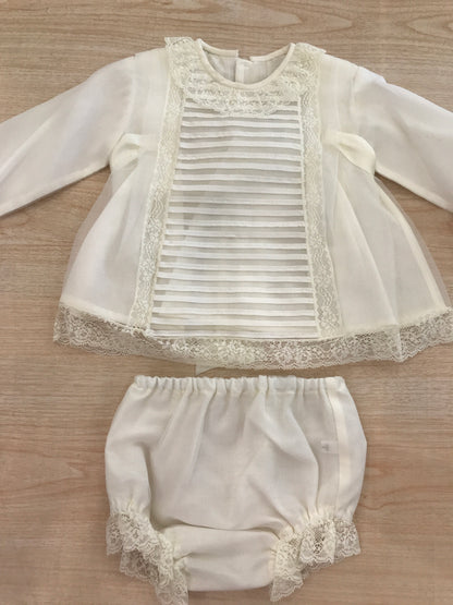 Completo Belan manica lunga in cotone con pizzo con pieghe e culotte abbinata